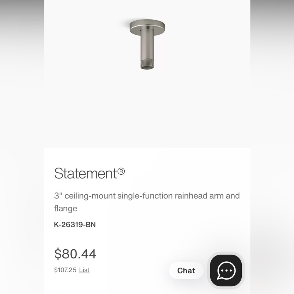 Kohler Statement 3" ceiling-mount single-function K-26319-BN